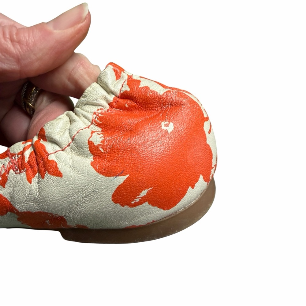 Tory Burch Red/ Orange  and White Patterned Flats - Picture 8 of 10